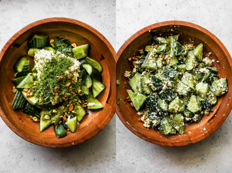SMASHED CUCUMBER SALAD WITH FETA-DILL DRESSING
