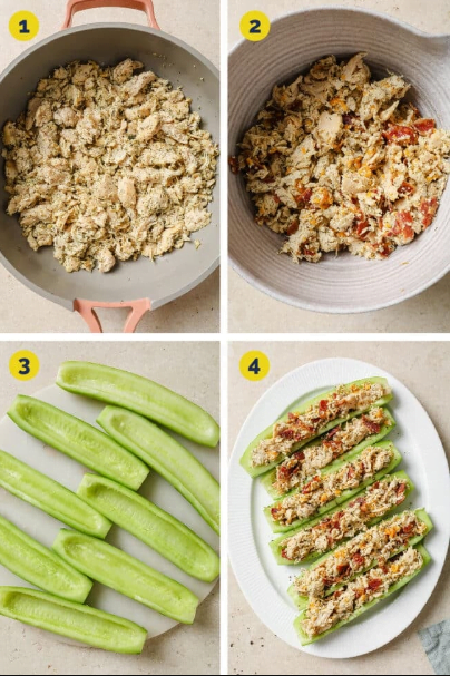 How to Make Bacon Ranch Chicken Salad Cucumber Boats: