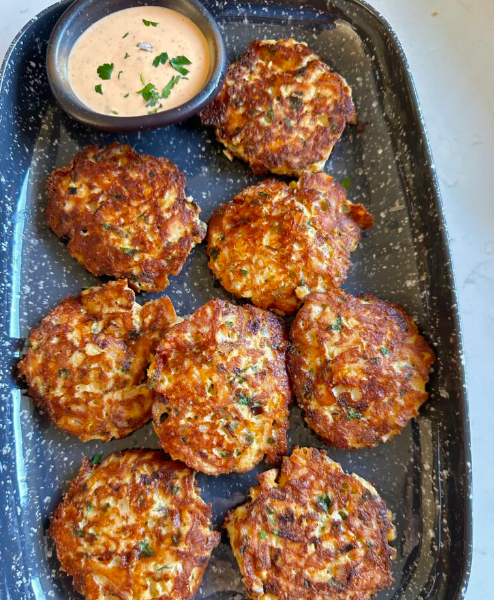 High Protein Tuna Melt Fritters browing
